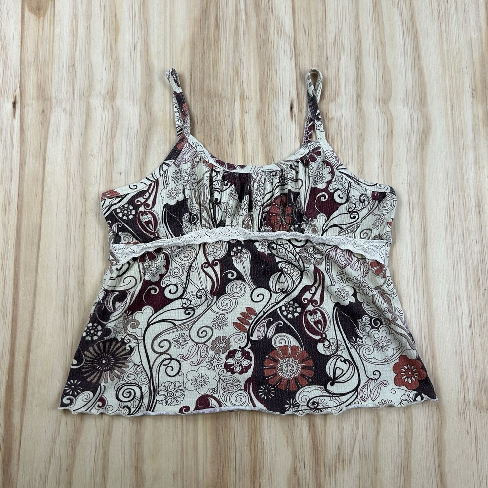 Los Angeles Express Vintage Womens L Floral Geometric Strappy Babydoll Top